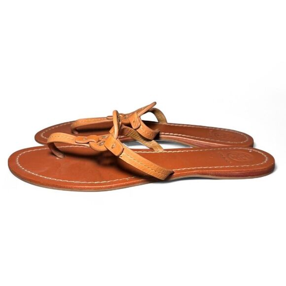 Tory Burch Miller Leather Thong Sandals Women’s Size 8.5 Tan Logo Cutout Flats - Picture 4 of 7